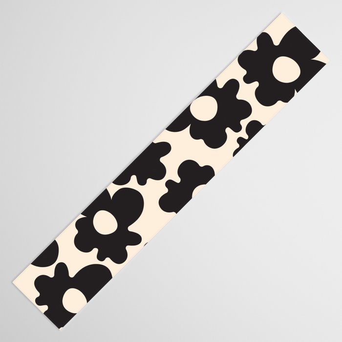Black and White - Abstract Flower Shape - Cream Background Table Runner Gallery Image 3