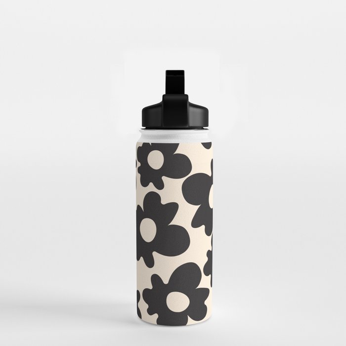 Black and White - Abstract Flower Shape - Cream Background Water Bottle Gallery Image 2
