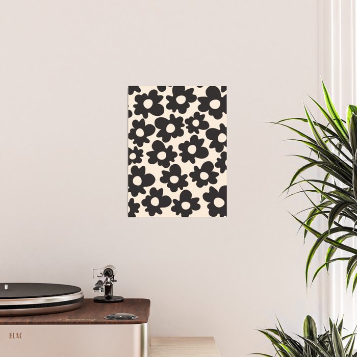 Black and White - Abstract Flower Shape - Cream Background Poster Gallery Image 2