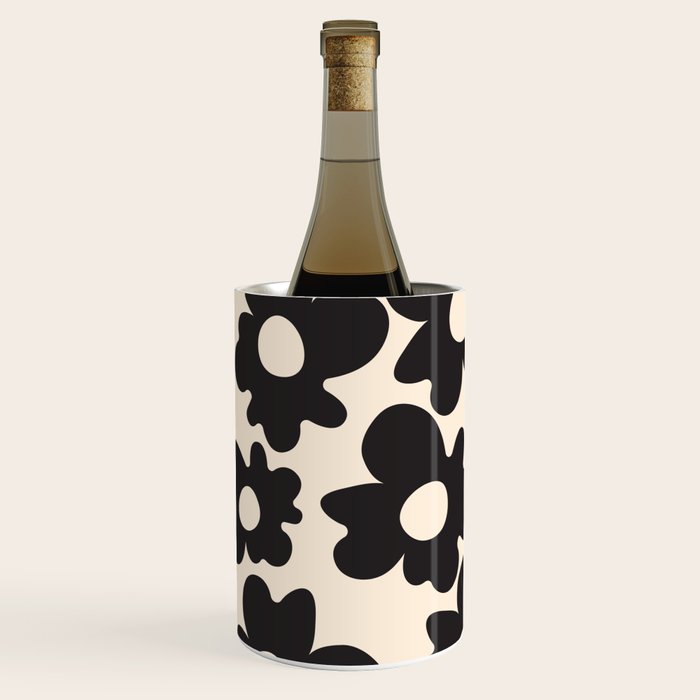 Black and White - Abstract Flower Shape - Cream Background Wine Chiller Gallery Image 2