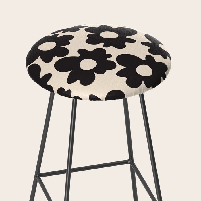 Black and White - Abstract Flower Shape - Cream Background Stool Gallery Image 2