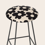 Black and White - Abstract Flower Shape - Cream Background Stool Gallery Image 2
