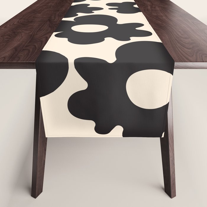 Black and White - Abstract Flower Shape - Cream Background Table Runner Gallery Image 1