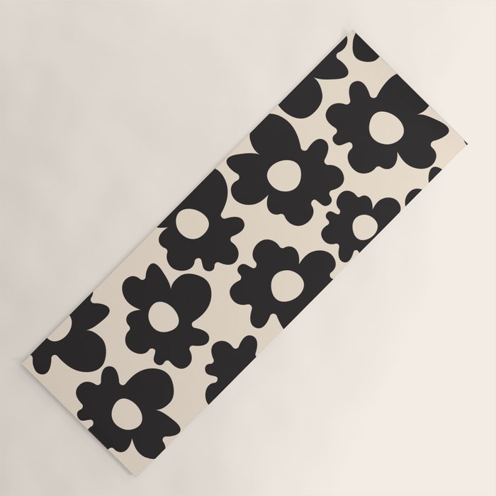 Black and White - Abstract Flower Shape - Cream Background Yoga Mat Gallery Image 1