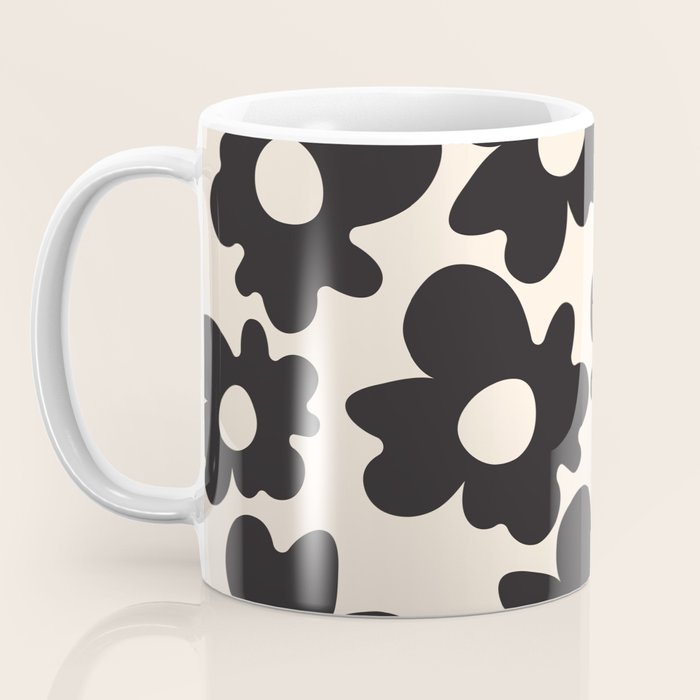 Black and White - Abstract Flower Shape - Cream Background Coffee Mug Gallery Image 3