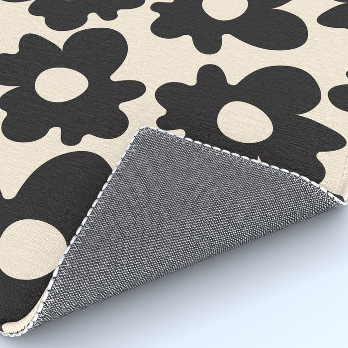 Black and White - Abstract Flower Shape - Cream Background Rug Gallery Image 4