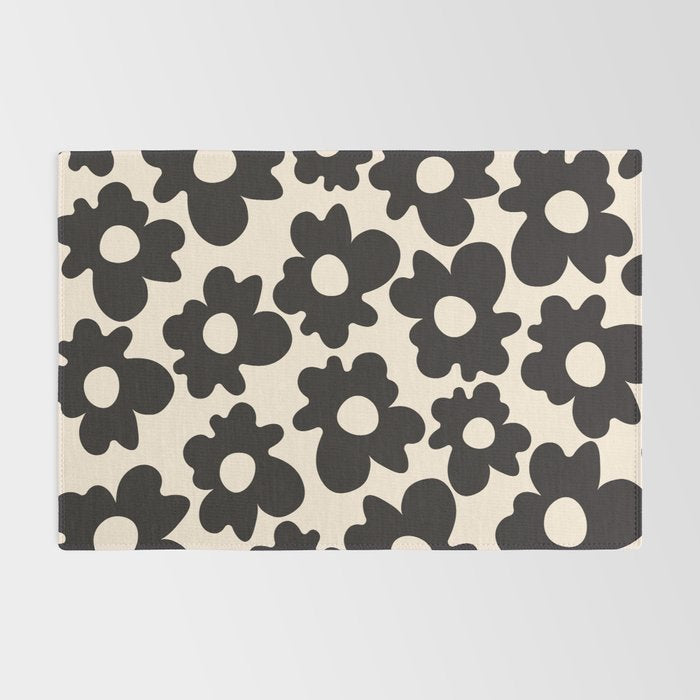 Black and White - Abstract Flower Shape - Cream Background Rug Gallery Image 2