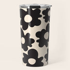 Black and White - Abstract Flower Shape - Cream Background Travel Mug Gallery Image 1