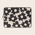 Black and White - Abstract Flower Shape - Cream Background Laptop Sleeve Gallery Image 1