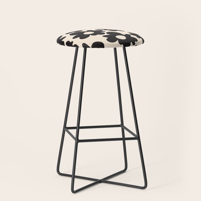 Black and White - Abstract Flower Shape - Cream Background Stool Gallery Image 1