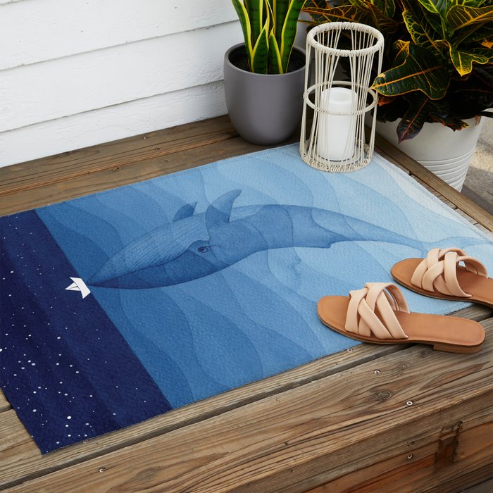 Whale blue ocean Outdoor Rug Gallery Image 2