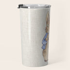 Peter the rabbit beige linen textured background Travel Mug Gallery Image 3