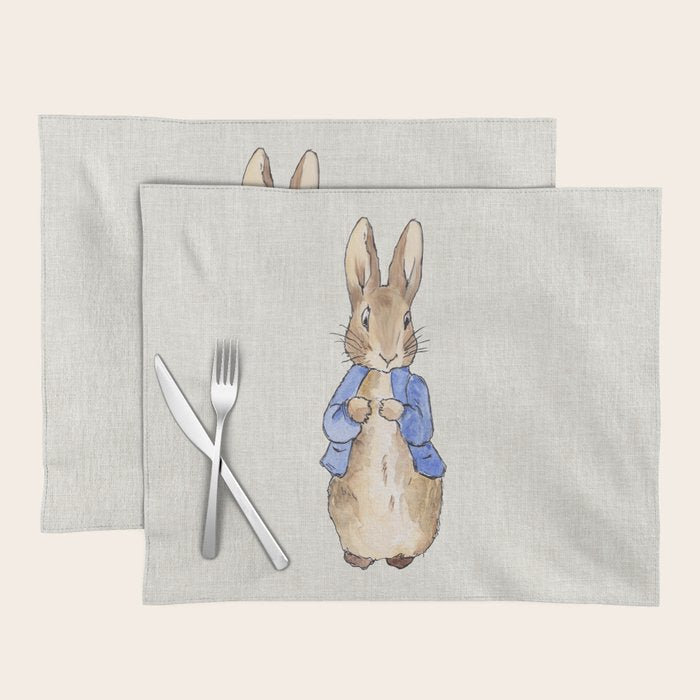 Peter the rabbit beige linen textured background Placemat Gallery Image 1