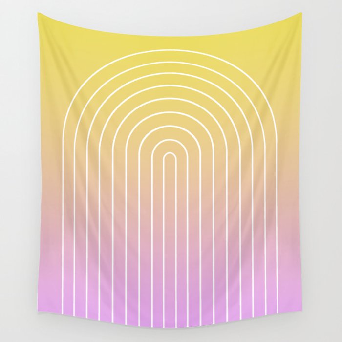 Ombre Arch IV Pink Yellow Sunrise Gradient Modern Geometric Lines Wall Tapestry Gallery Image 1
