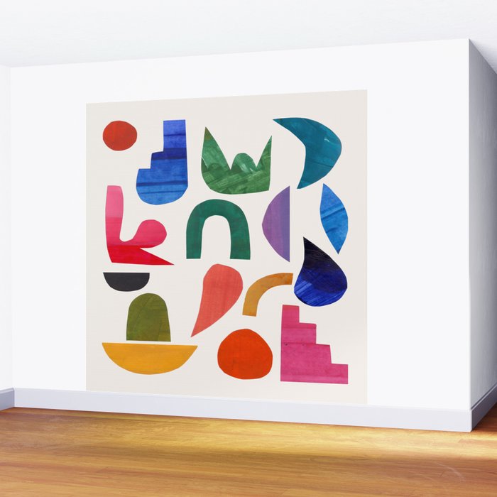 'Night Garden' Abstract Colorful Paper Collage Mid Century Fun Minimal Shapes by Ejaaz Haniff Wall Mural Gallery Image 2
