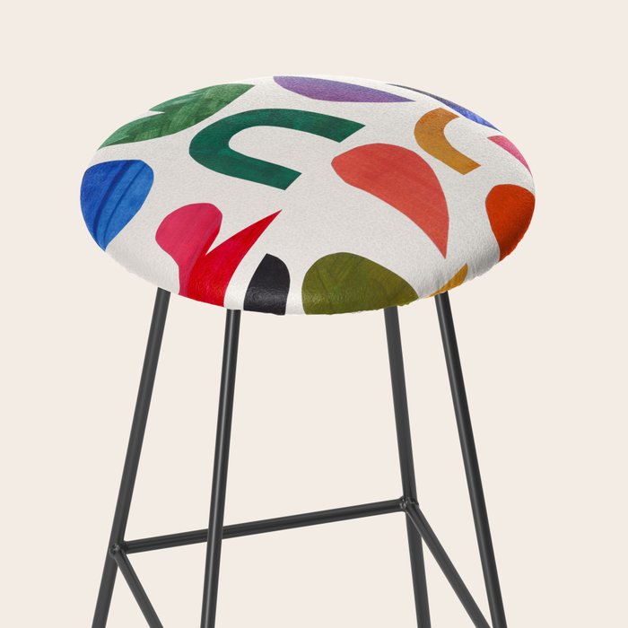 'Night Garden' Abstract Colorful Paper Collage Mid Century Fun Minimal Shapes by Ejaaz Haniff Stool Gallery Image 2