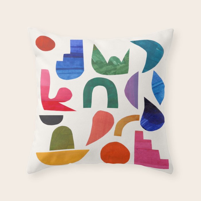 'Night Garden' Abstract Colorful Paper Collage Mid Century Fun Minimal Shapes by Ejaaz Haniff Throw Pillow Gallery Image 6