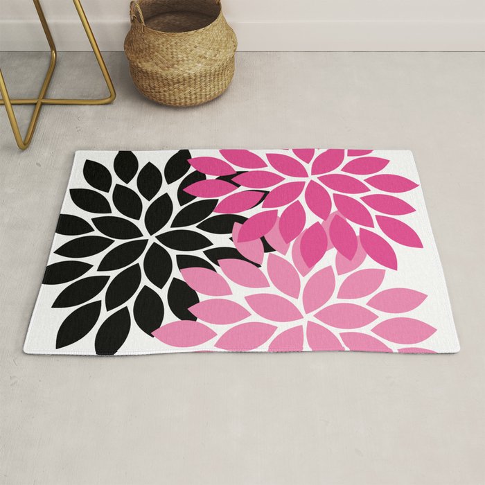 Bold Colorful Hot Pink Black Dahlia Flower Burst Petals Rug Gallery Image 1