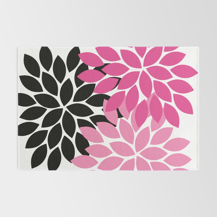 Bold Colorful Hot Pink Black Dahlia Flower Burst Petals Rug Gallery Image 2