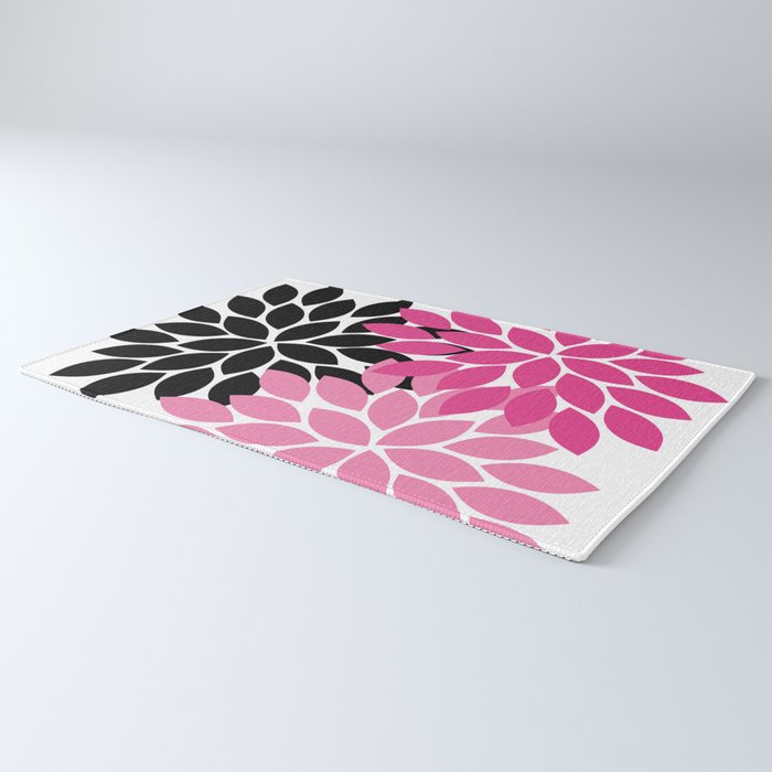 Bold Colorful Hot Pink Black Dahlia Flower Burst Petals Rug Gallery Image 3
