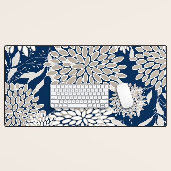 Leaves and Blooms, Blue and Gray Desk Mat Gallery Image 1