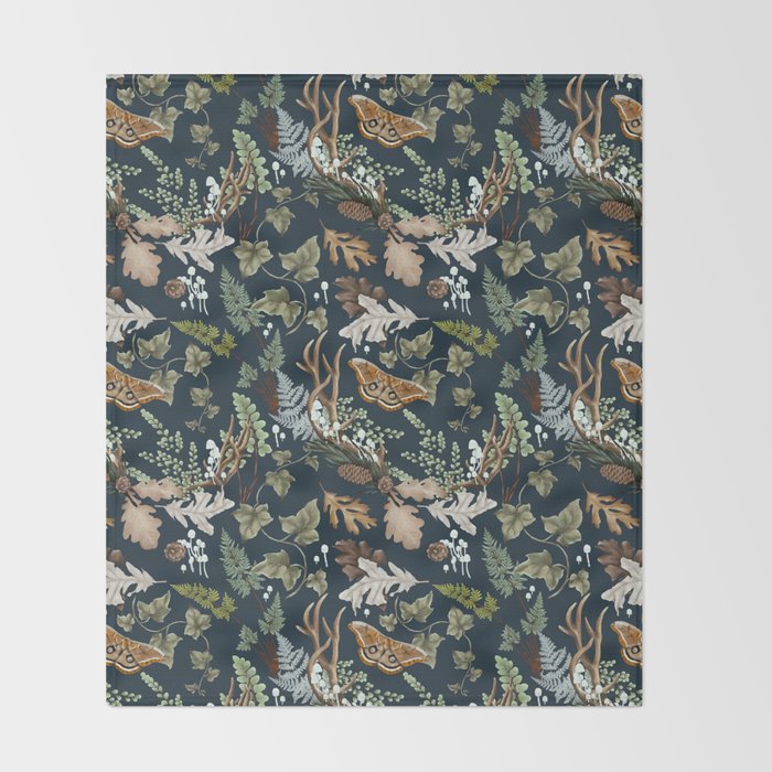 Bohemian leafy forest at night Throw Blanket Gallery Image 2