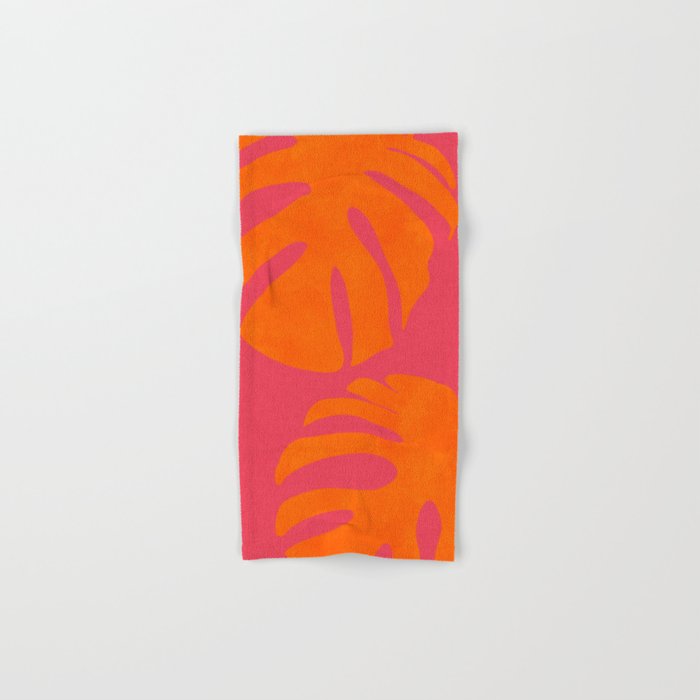 monstera pink orange summer plant leaves Bath Towel Gallery Image 1