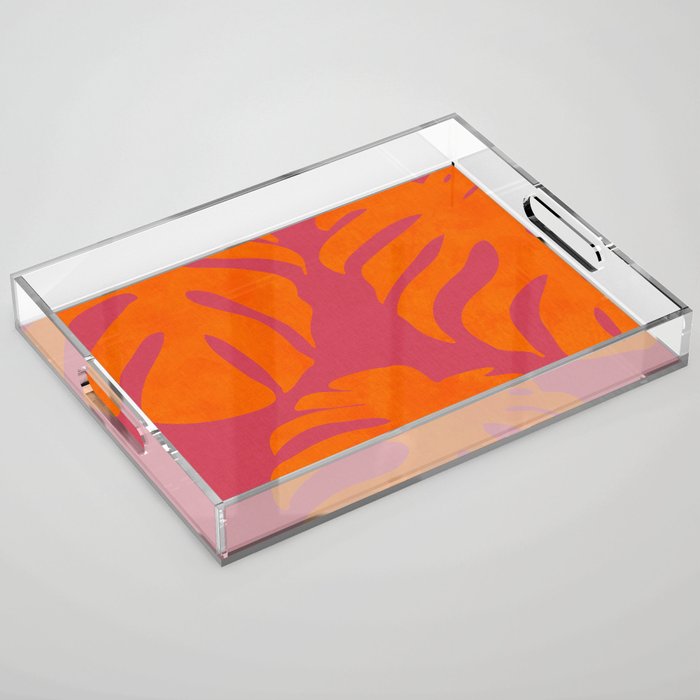 monstera pink orange summer plant leaves Acrylic Tray Gallery Image 1