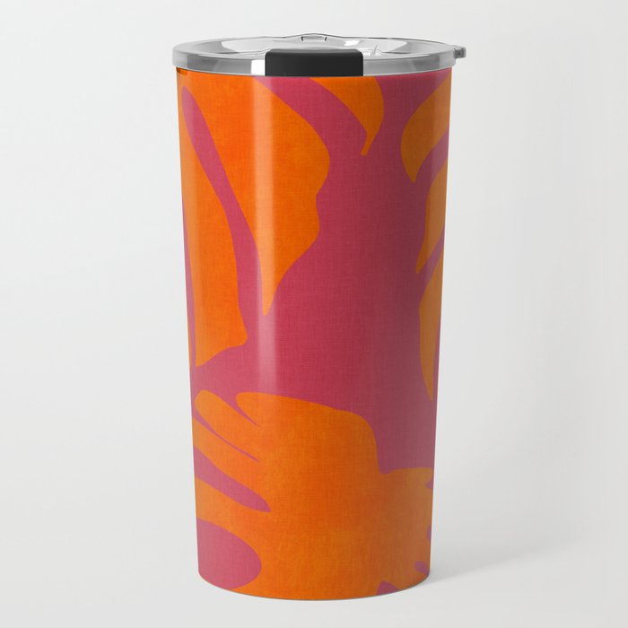 monstera pink orange summer plant leaves Travel Mug Gallery Image 1