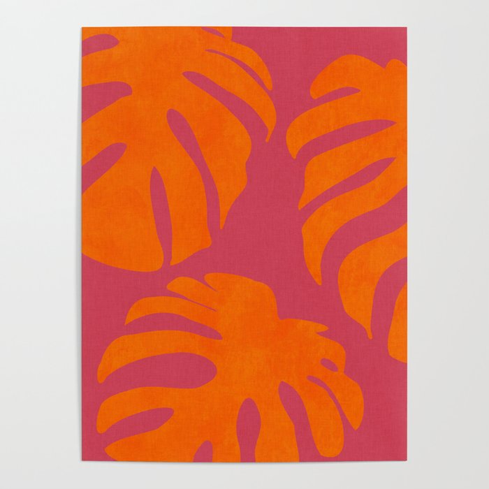 monstera pink orange summer plant leaves Poster Gallery Image 1