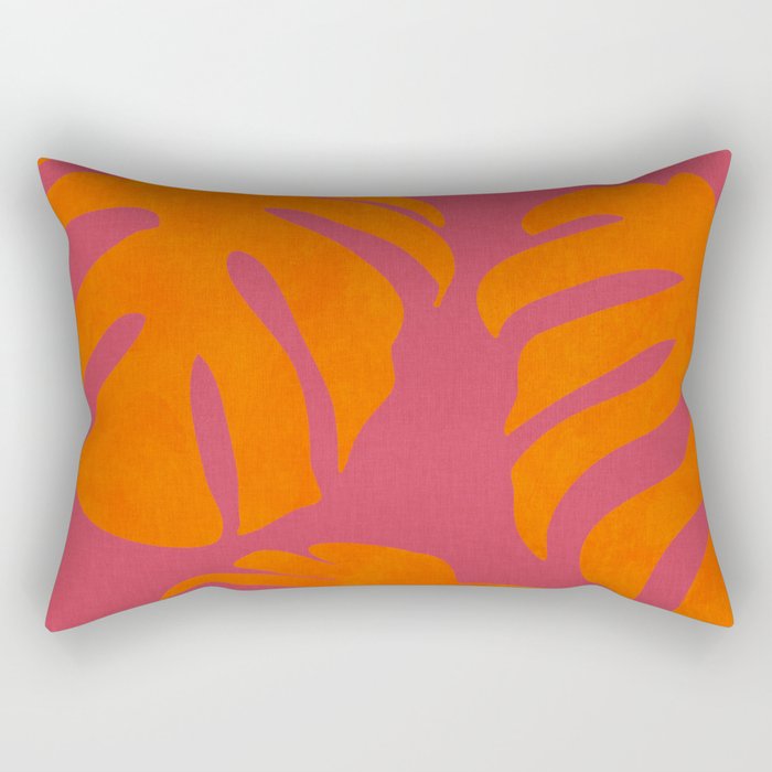 monstera pink orange summer plant leaves Rectangular Pillow Gallery Image 1