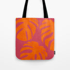 monstera pink orange summer plant leaves Tote Bag Gallery Image 1