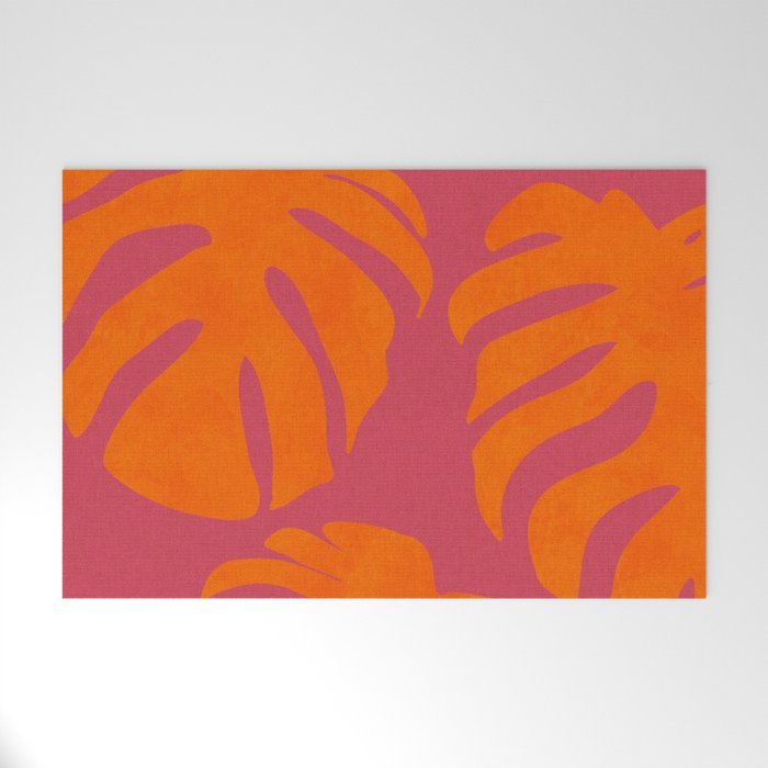 monstera pink orange summer plant leaves Welcome Mat Gallery Image 1
