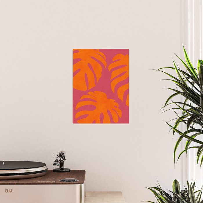 monstera pink orange summer plant leaves Poster Gallery Image 2