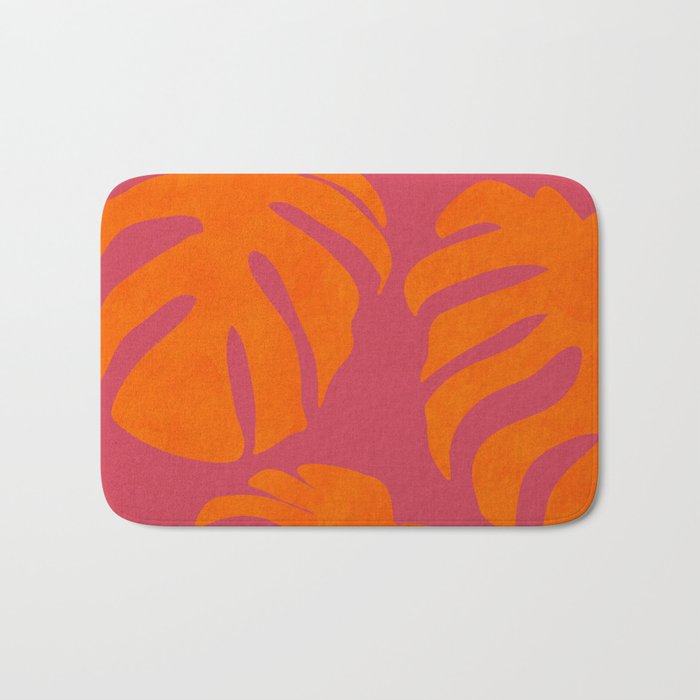 monstera pink orange summer plant leaves Bath Mat Gallery Image 1
