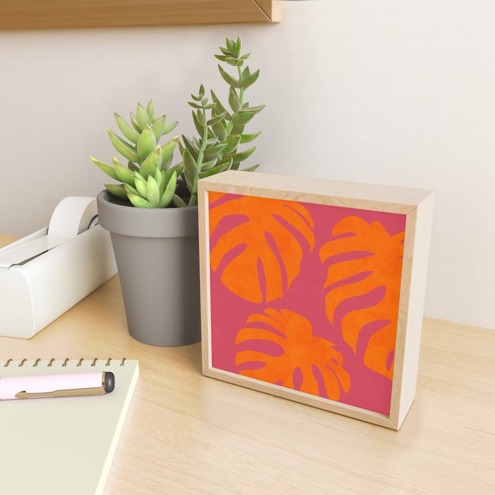 monstera pink orange summer plant leaves Mini Art Print Gallery Image 2
