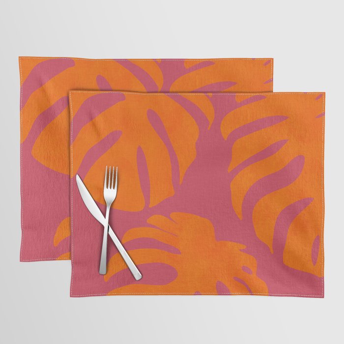 monstera pink orange summer plant leaves Placemat Gallery Image 1