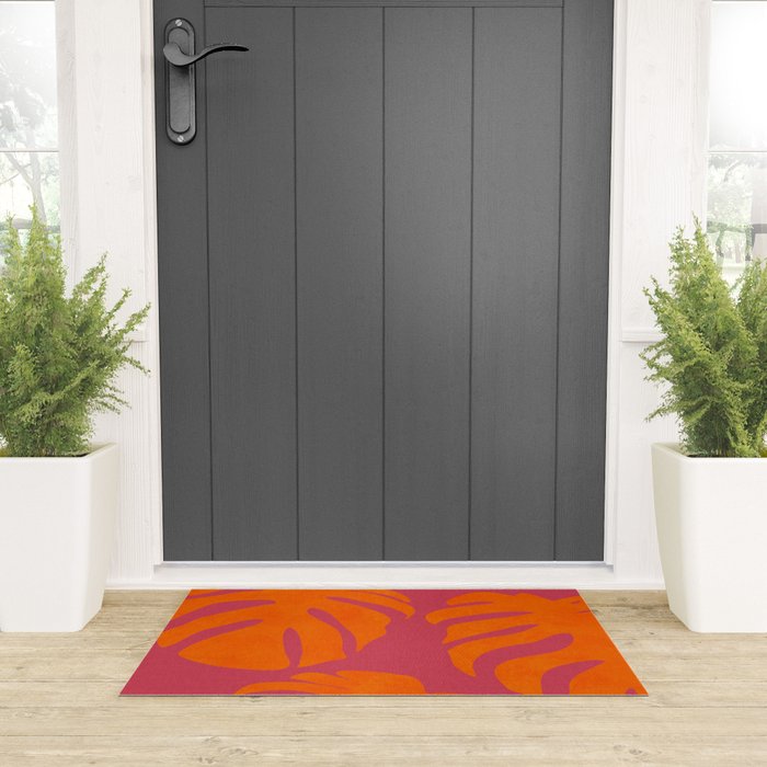 monstera pink orange summer plant leaves Welcome Mat Gallery Image 3