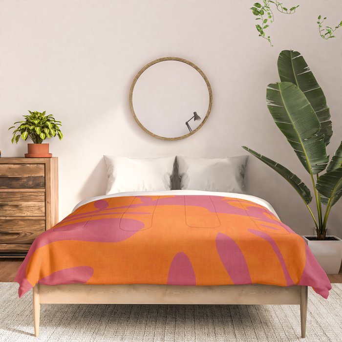 monstera pink orange summer plant leaves Comforter Gallery Image 3