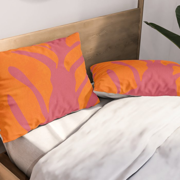 monstera pink orange summer plant leaves Pillow Sham Gallery Image 2
