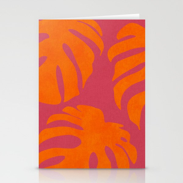 monstera pink orange summer plant leaves Stationery Card Gallery Image 1