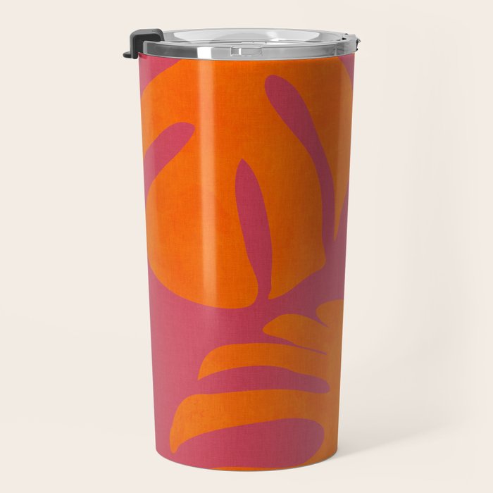 monstera pink orange summer plant leaves Travel Mug Gallery Image 3