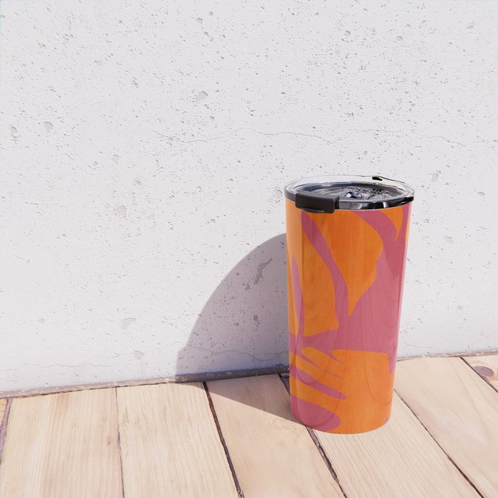 monstera pink orange summer plant leaves Travel Mug Gallery Image 4
