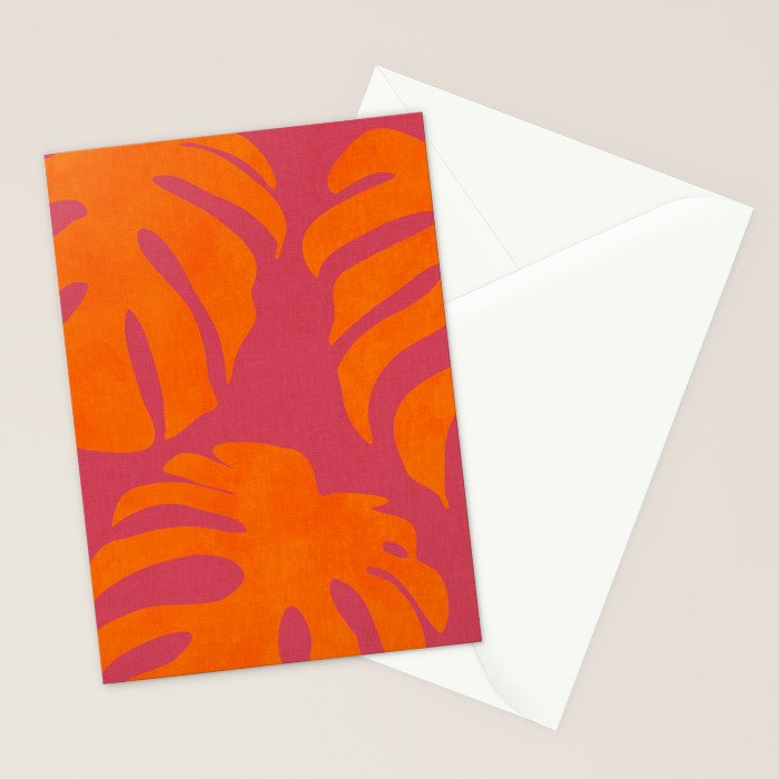 monstera pink orange summer plant leaves Stationery Card Gallery Image 2