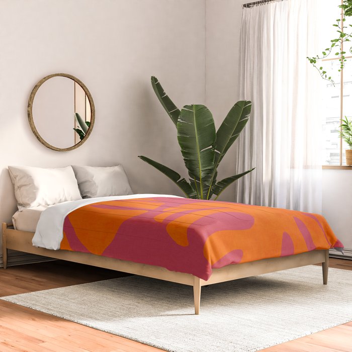 monstera pink orange summer plant leaves Comforter Gallery Image 2