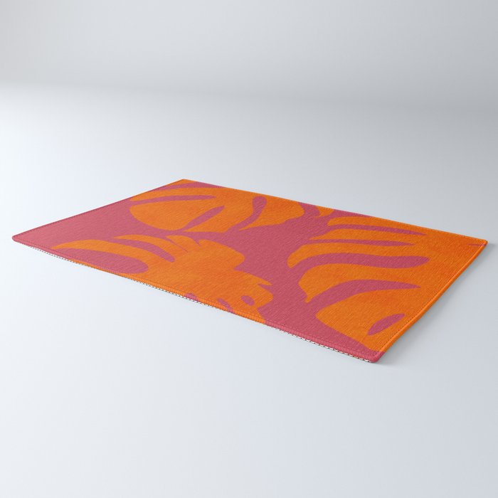 monstera pink orange summer plant leaves Rug Gallery Image 3