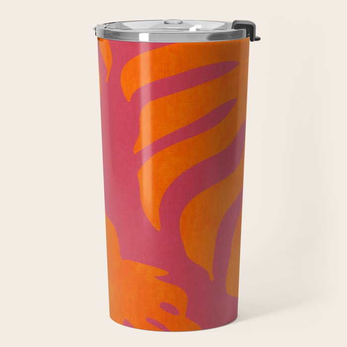 monstera pink orange summer plant leaves Travel Mug Gallery Image 2