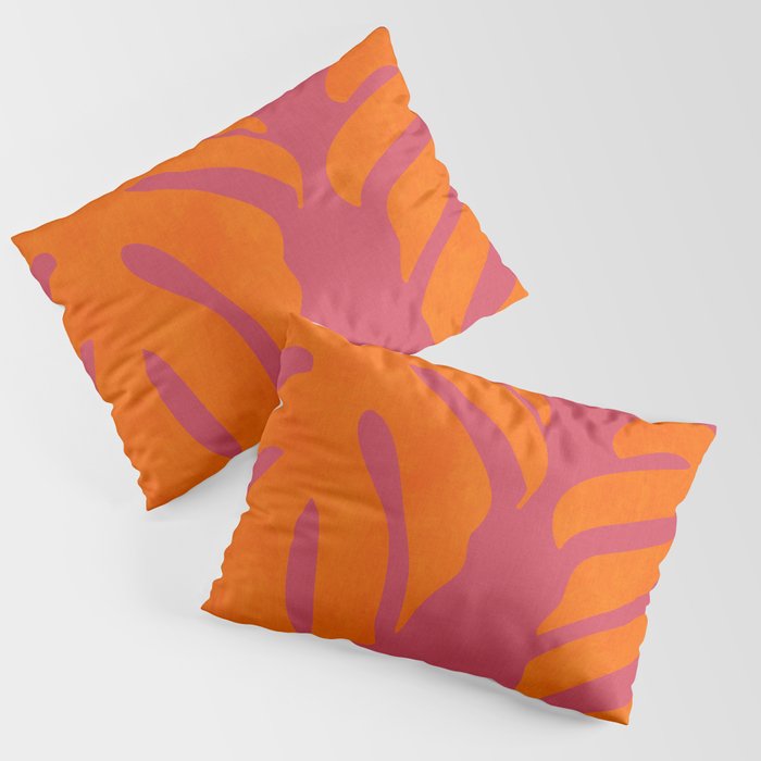 monstera pink orange summer plant leaves Pillow Sham Gallery Image 1