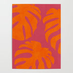 monstera pink orange summer plant leaves Poster Gallery Image 4
