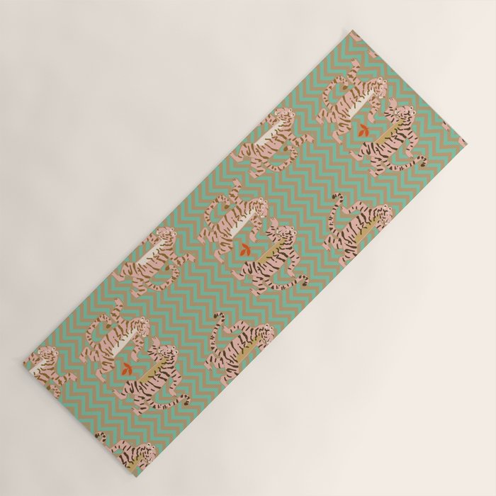 Dancing tiger Zig zag tiger - mint sand Yoga Mat Gallery Image 1